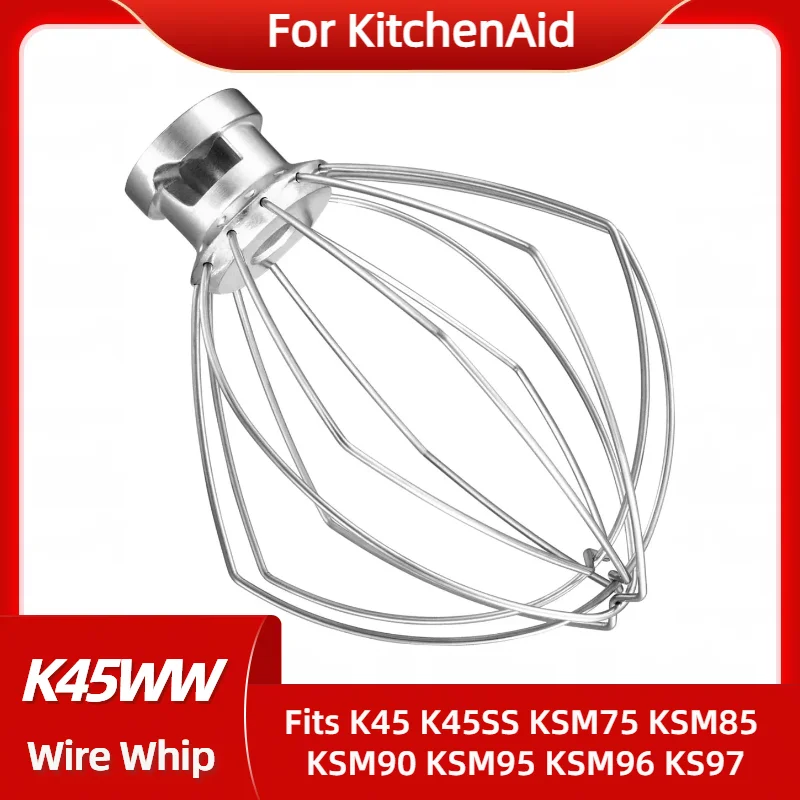 K45WW Edelstahl-Drahtpeitsche für KitchenAid Artisan Series, kippbarer Mixer, 4,5- und 5-Liter-Schüssel, 6-Draht-Schneebesen, passend