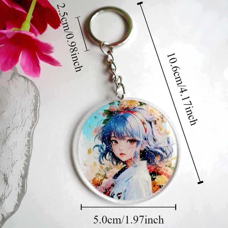 

1pc Metal Keychain With Anime Beauty Fairy Acrylic Pendant Colorful Gorgeous Shiny Double-sided Symmetrical Charm For Keyring