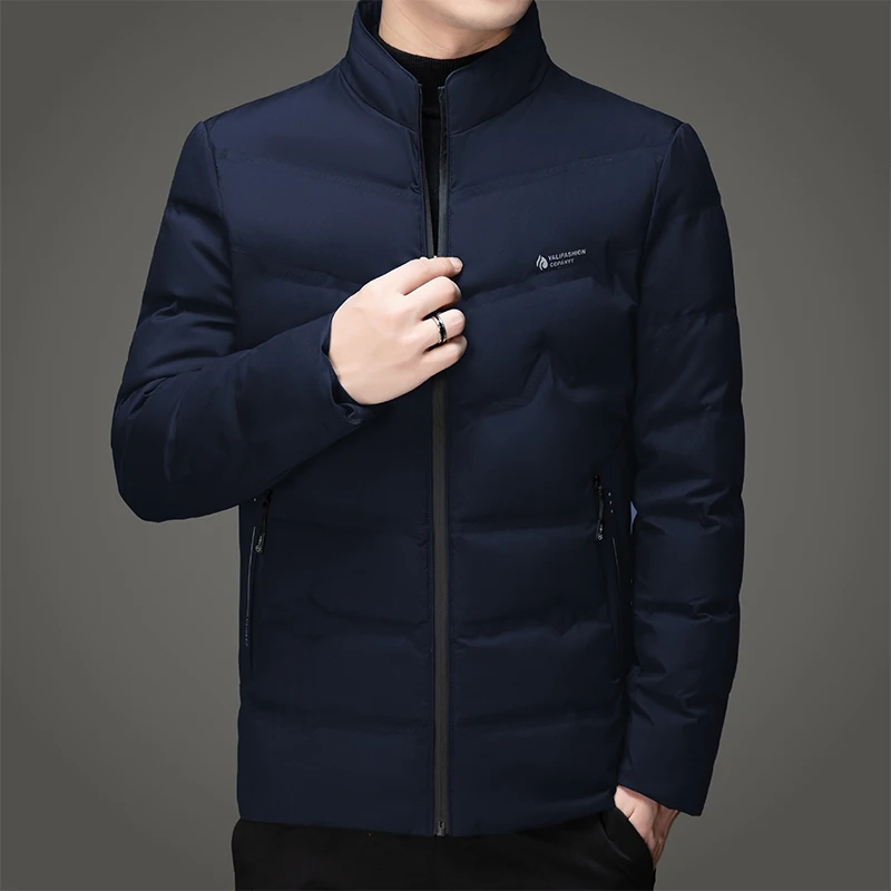 Simple Style Men Business Casual Puffer Jackets Red Black Navy Gray Thermal Coat Lightweight Windproof Fabric Down Outerwear New