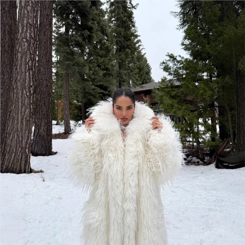 ملابس نسائية مختلطة من الفرو والقطيفة معاطف صناعية طويلة سميكة ودافئة #2