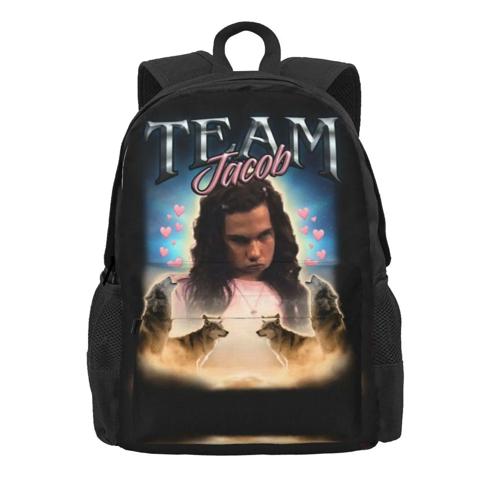 Team Jacob Cursed Fan Collage Hot Sale Schoolbag Backpack Fashion Bags Weird Funny Snazzyseagull Cursed Meme Laptop Word Art