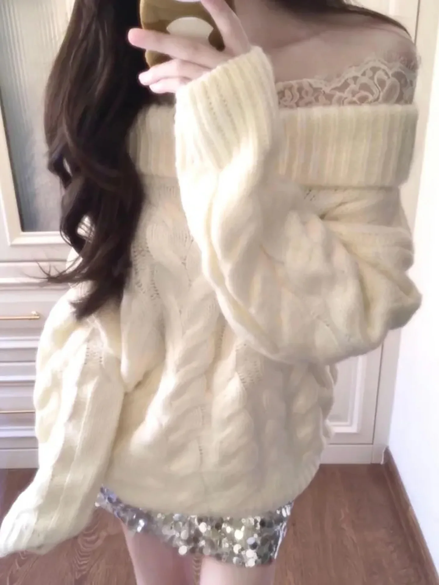 

Soft Cozy Knitted Sweater Women's Spring New Sle Loose Commute Base irt One-oulder Gentle Warm Casual Knitwear