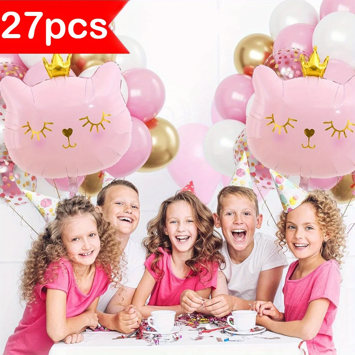 27 قطعة بالونات من رقائق الحيوانات على شكل قطة سوداء وردية اللون لتزيين أعياد الميلاد السعيدة للأطفال والبنات والأولاد وحفلات أعياد الميلاد ومستلزمات ديكور Globos #1