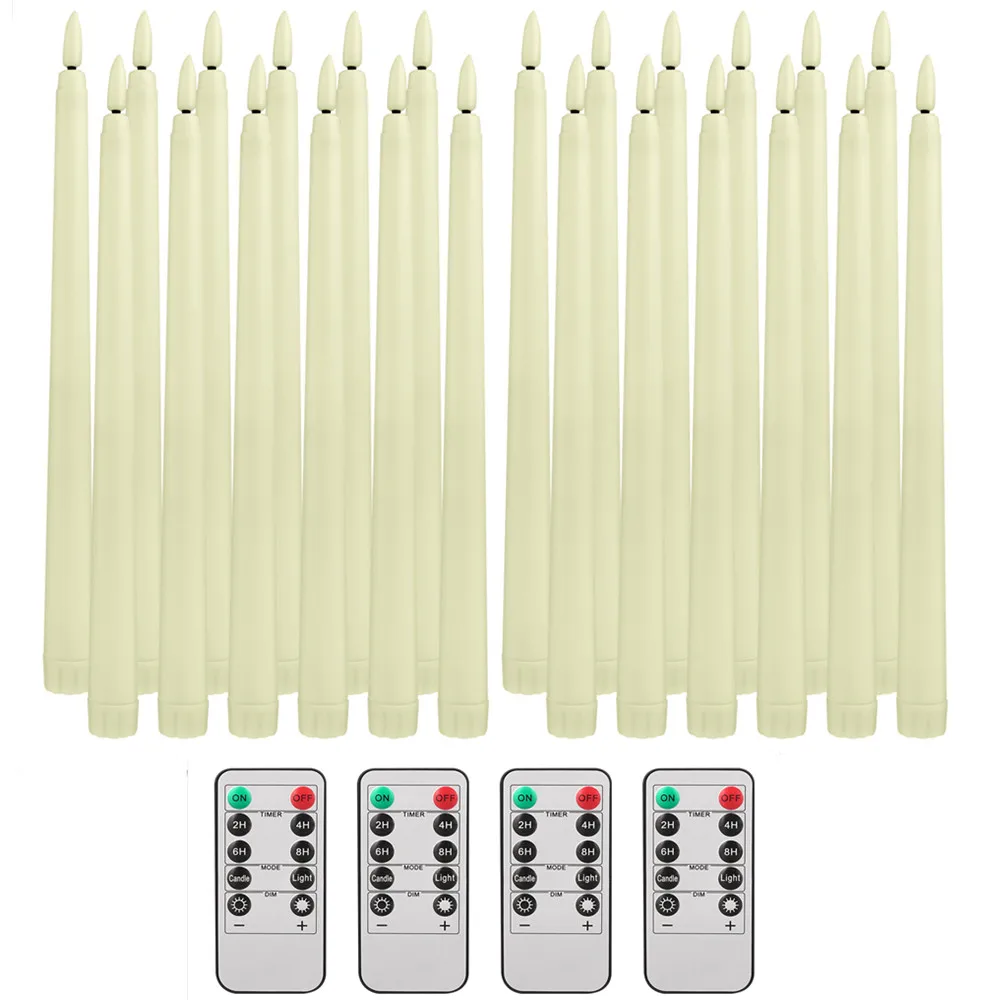 LED Vlamloze Taper Kaarsen Flikkeren met 10-Key Afstandsbediening 11 "Batterij-aangedreven Ivoor Kandelaars Kerst Thuis Bruiloft Decor
