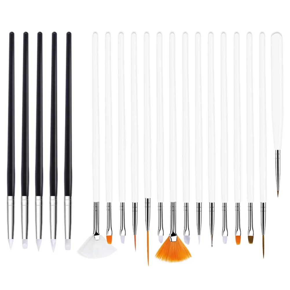 

20pcs Nail Liner Nail Silicone Pen Nail Painting Manicure Brush (15pcs White Rod Brush Pens + 5pcs Black Rod Silicone Pen)