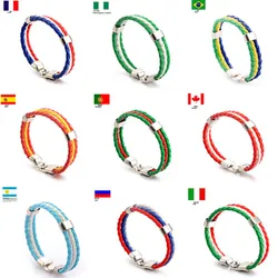 Fashion Russia Spain France Brazil Flag Leather Team Bracelet Men High Quality Football Fans Couples Gift Jewelry