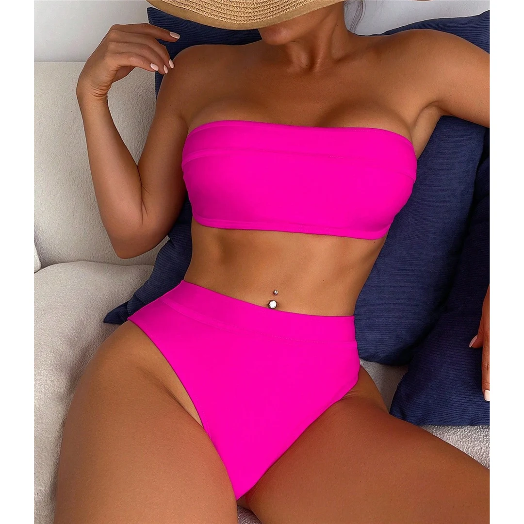 Sexy Bandeau-Bikini mit hohem Beinausschnitt, Damen-Badeanzug, Bikini mit hoher Taille, zweiteiliges Bikini-Set, Badebekleidung, Badeanzug, Modell V5444. – Detail 13