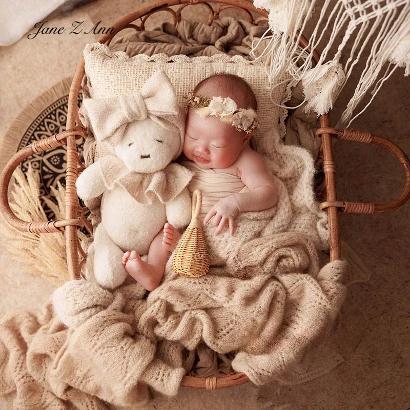 

Newborn photography props set beige hat pillow knit wrap baby photo outfit full theme shoot