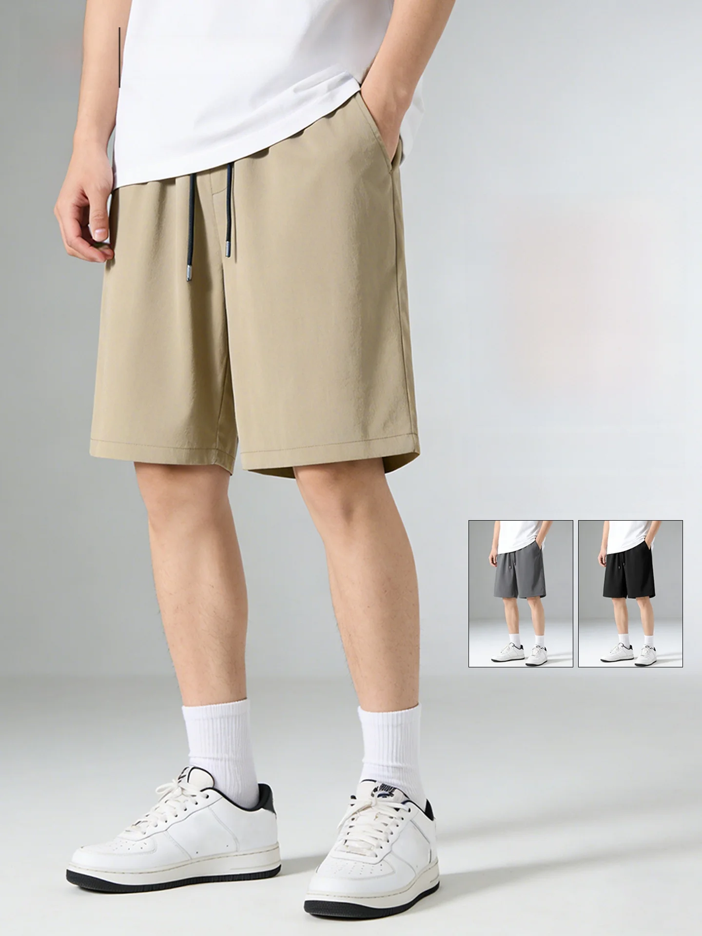 

Catman Men's Sport Shorts Summer Thin Casual Loose Ice Silk Running Fitness Five-Quarter Pants Polyester Fiber Straight Leg