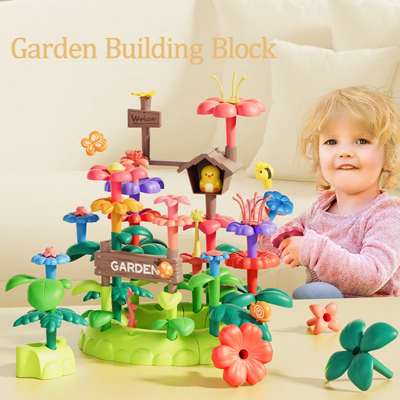 DIY puzzle jardim manual flor arranjo simulação grandes blocos de construção de partículas para brinquedos infantis Dia das Crianças