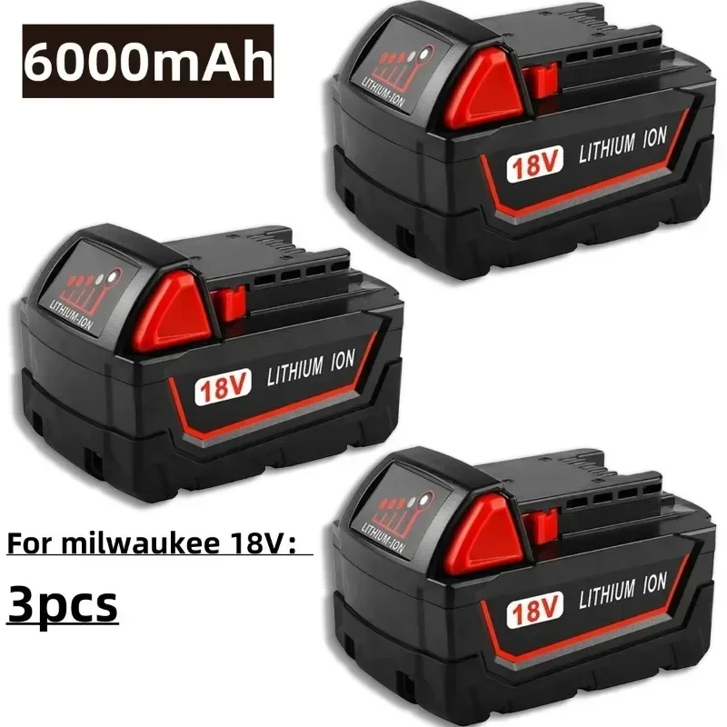 For Milwaukee M18 Power Tool Battery, Charger, 18V 6000mAh, BR, XC, 18V,  M18B5, 48-11-1860, Built-in 18650 Battery