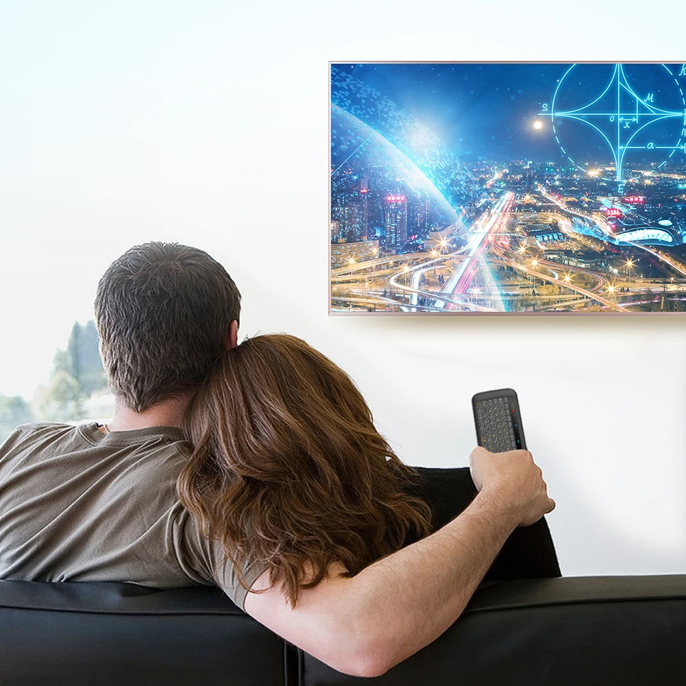 2,4 GHz kabellose Tastatur mit Hintergrundbeleuchtung, IR-Fernbedienung, Touchscreen-Tastatur mit Hintergrundbeleuchtung, bunte LED mit USB-Dongle-Empfänger