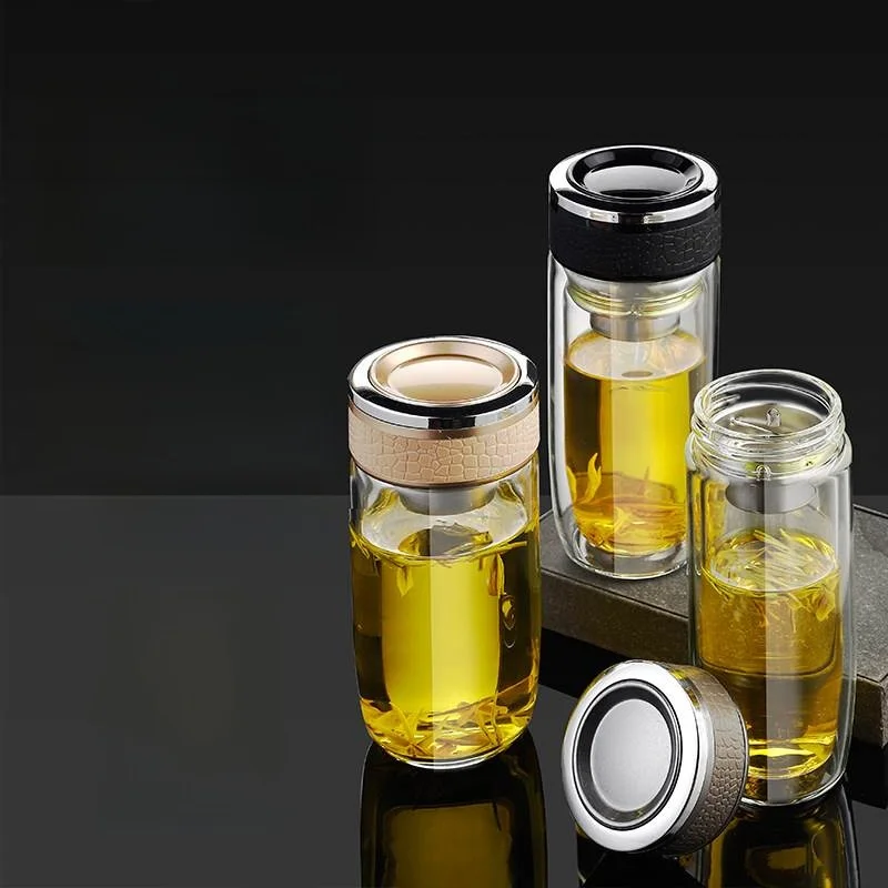 

Double Layer High Borosilie Glass Tea Cup Men's Water Cup Tea And Water Separation Cup Men's Sle Tea Brewing Special Cup