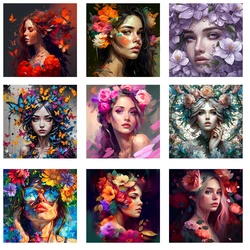 26CM New Creative Art Photos Patches Painting FLower Lady Heat Transfer Vinyl Stickers Thermal For Clothing DIY T-shirt Applique