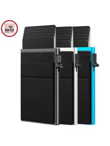 Slim RFID Blocking Metal Wallet for Men - Smart Minimalist Credit Card Holder with Magic Anti-Theft Protection for ID Bank Cards