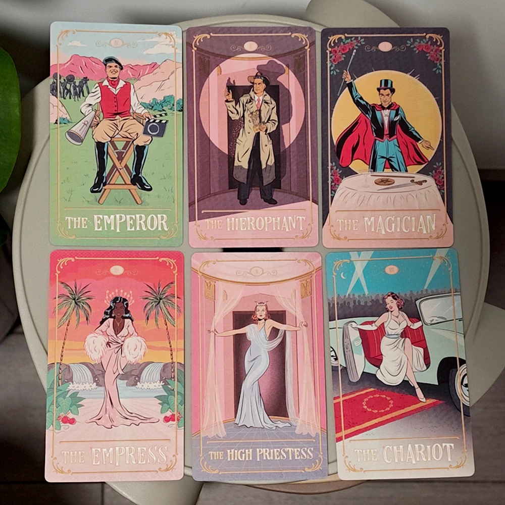 Tinseltown Tarot in Rigid Box, Pink Vintage Hollywood Inspired Deck 12*7cm 78 Illustrated Cards - Image 4