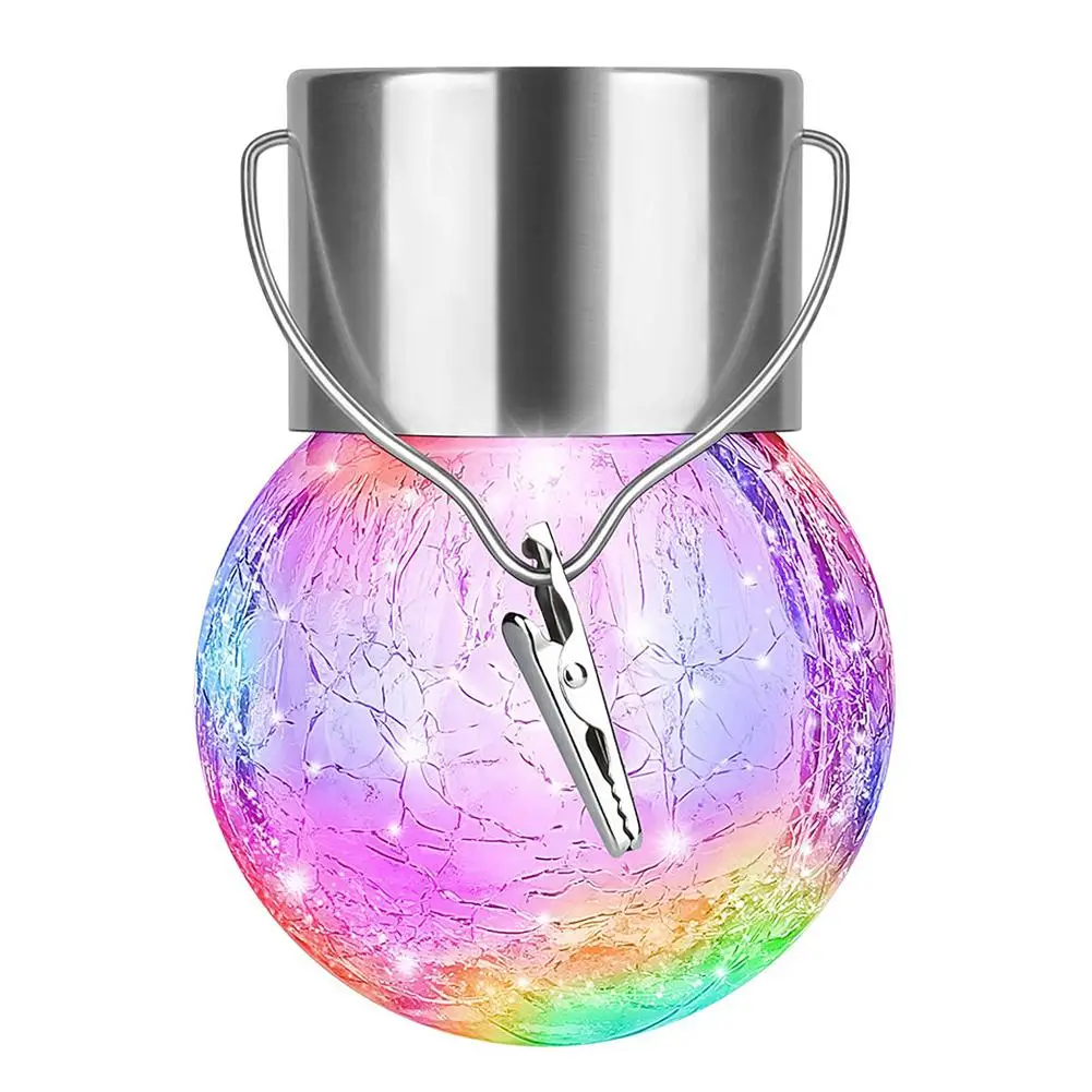 Luci a sospensione solari, luci decorative natalizie con luci impermeabili a sfera multicolori che cambiano incrinate in vetro Ou M9P6