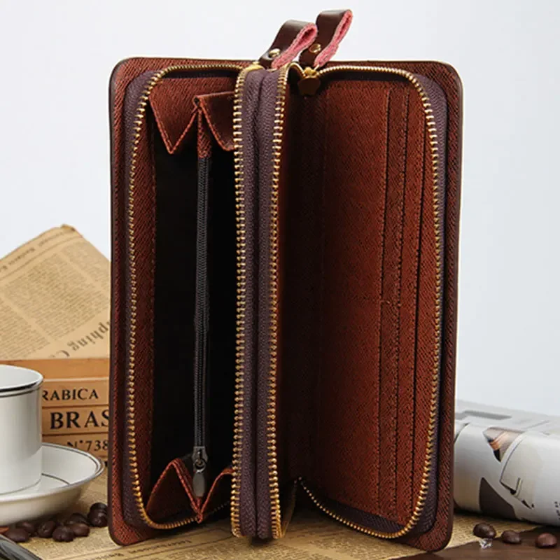 Business Men Clutch Wallets Large Capacity Fashion Long Wallet Man Hand Bag Double Zipper Mobile Phone Pouch Carteira Men Wallet