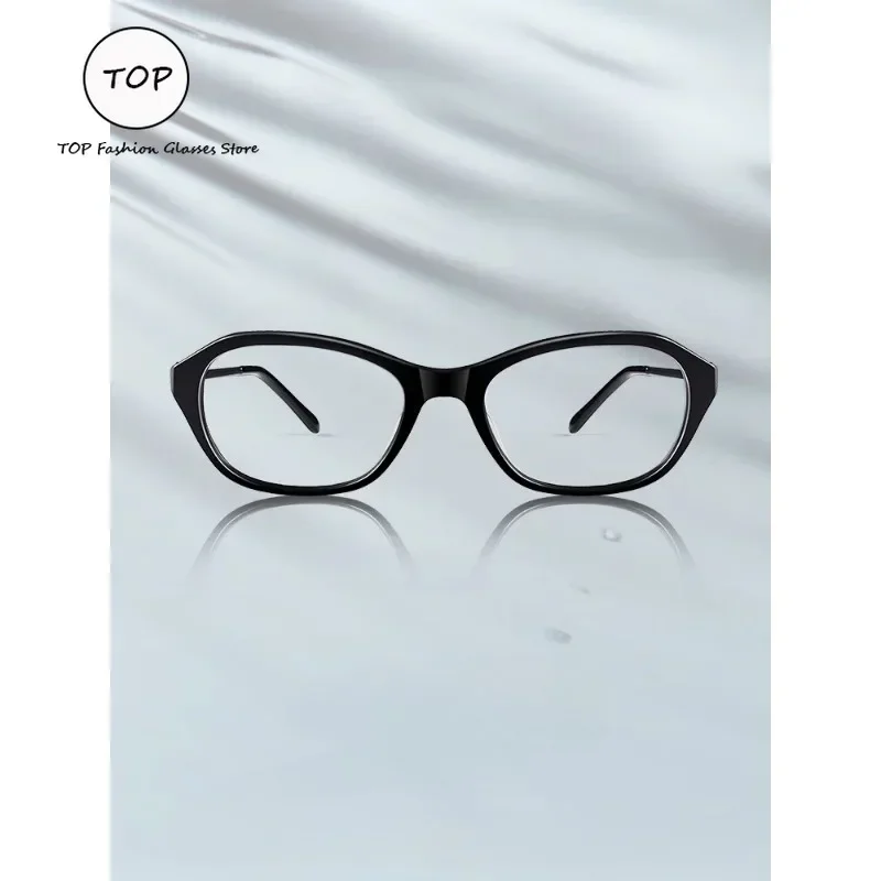 적려열파 The Same Myopia Glasses Female Black Frame Old Money Wind Plain Makeup Cat Eyes Can Be Equipped with Degree Anti-blue Light