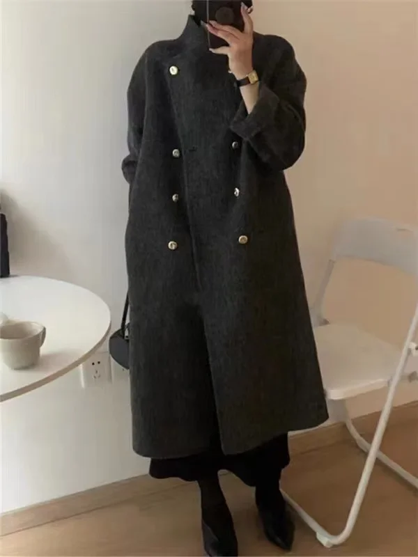 

23 Premium sense super good-looking gray double-sided wool coat women's autumn and winter thickened woolen coat double-sided