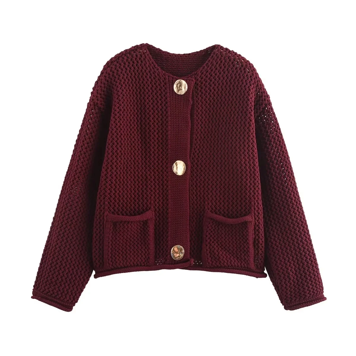 Wine Red Cardigan For Women Black Sweater Knitwear Tops Long Sleeve 2024 Woman Autumn Button Pink Outerwears Korean Fashion