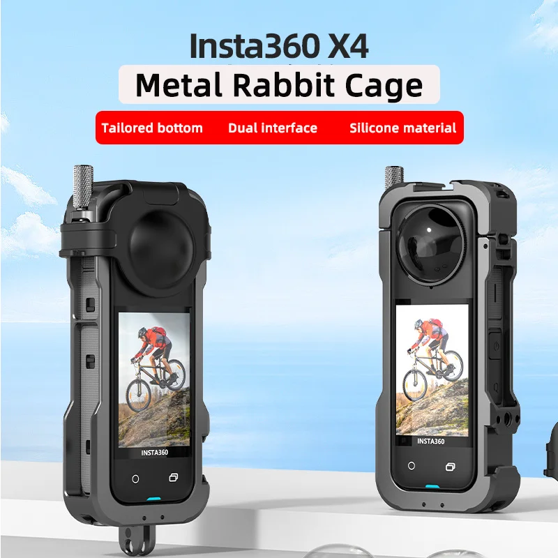 For Insta360 X4 Camera Magnetic 2 Claw Metal Rabbit Cage Cold Shoe Expansion Frame Protective Shell Motorcycle Riding Accessory