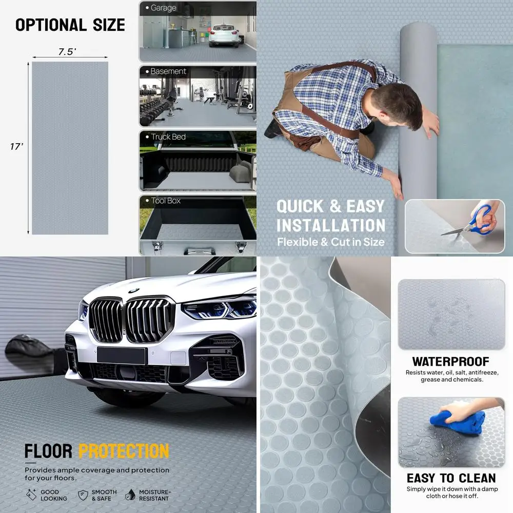 

17'' Wide Garage Floor Mat, PVC Roll for Vehicle Protection, RV Flooring, Water-Resistant Runner