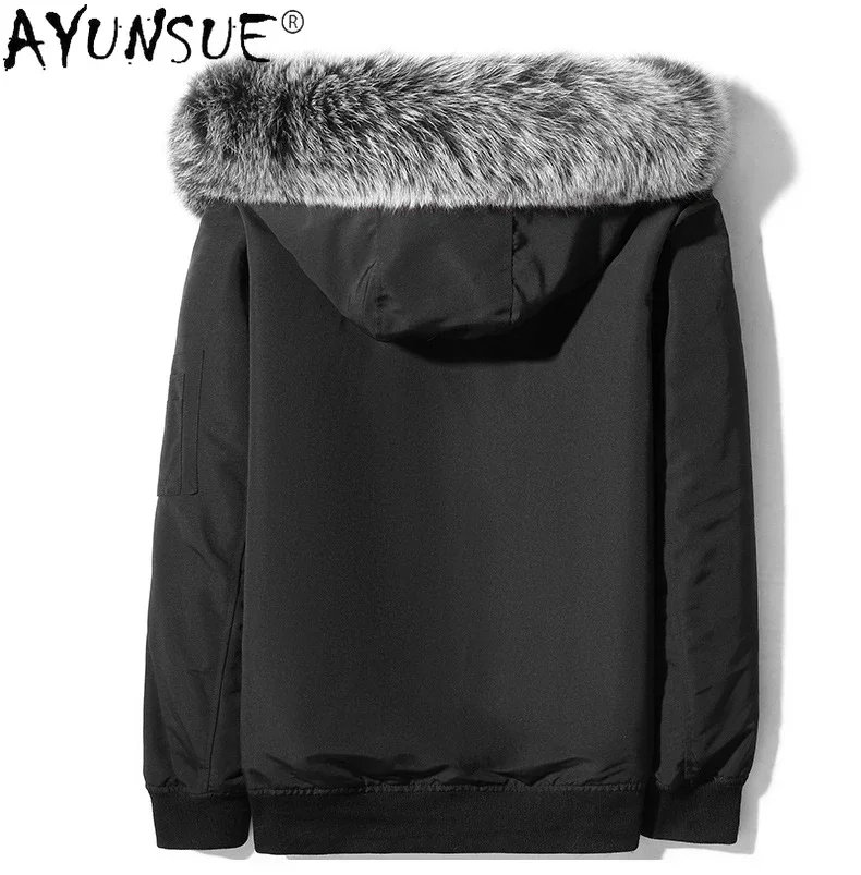 AYUNSUE Real Fur Parka Men Clothing New Autumn Winter Detachable Rex Rabbit Fur Liner Fur Coat Hooded Fur Jackets Fox Fur Collar