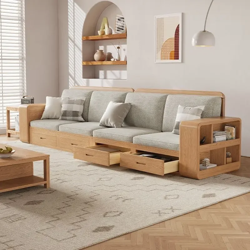 Nordic ash solid wood sofa straight row sofa living room winter and summer dual-purpose small apartment combination princess