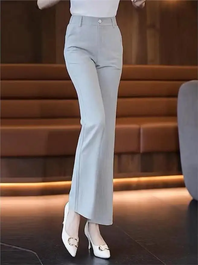 

High Waist Straight Leg Ice Silk Bell Bottoms Women's Trousers Summer Fashion Slimming Long Pants Comfortable Casual Pants