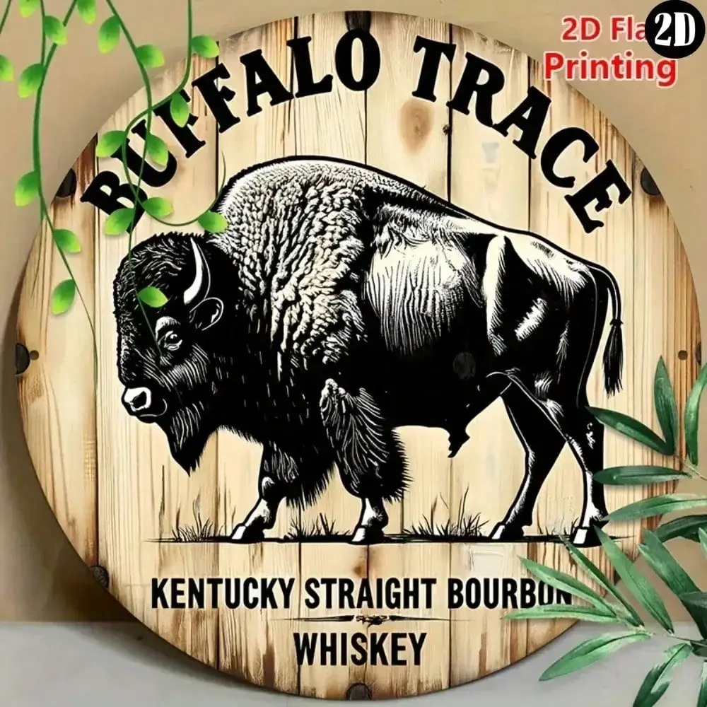 Letrero Metálico Vintage de Buffalo Trace Bourbon, Decoración Rústica Impermeable para Pared de Bar, Cafetería o Garaje
