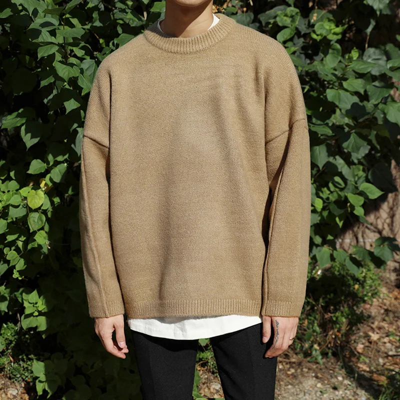 wear /men's sweater autumn and winter loose all-match Korean style vintage oversize kintted sweater round collar pullover