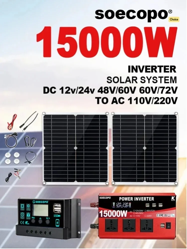 15000W Peak SOECOPO Solarenergie-Kit, Echter 1200W Nennleistungs-Wechselrichter, Zwei flexible Solarmodule & Digitaler Display-Controller, Ideal für den täglichen Gebrauch elektronischer Geräte im