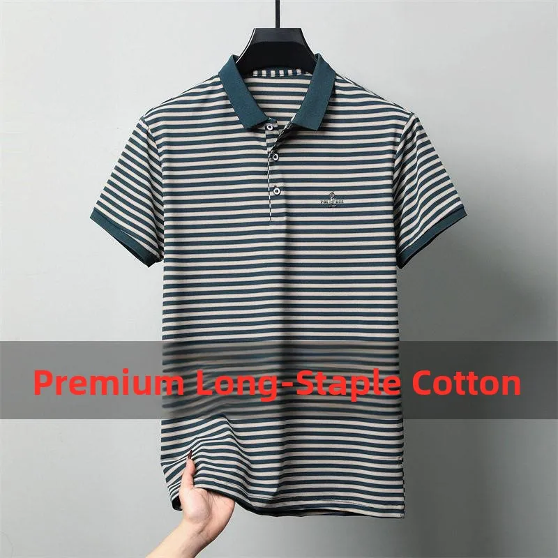 

Cotton Short Sleeve Shirt Business Casual Lightweight Dad Clothes Striped Short Sleeve T-Shirt for Middle-Aged Men