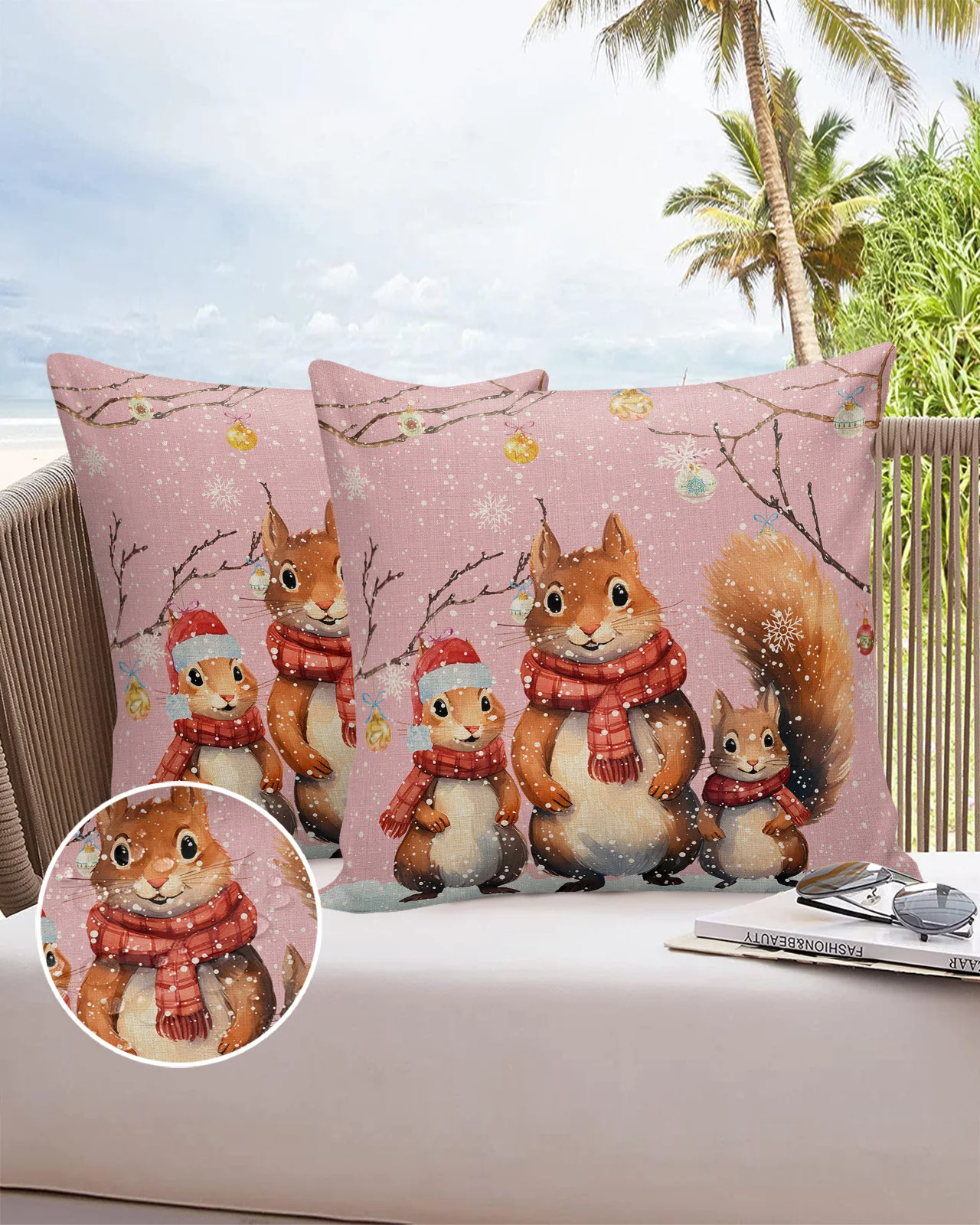 Christmas Snowflake Squirrel 2/4PCS Outdoor Garden Chair Waterproof Cushion Cover Modern Home Decor 45/50/60cm Pillow Case