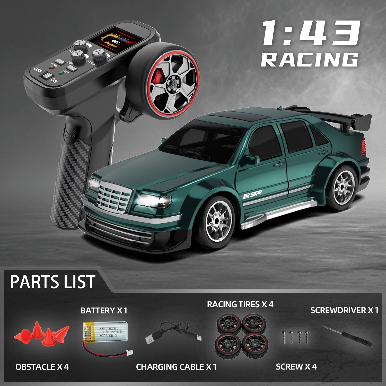 KF30 1:43 4WD RC auto met gyroscoop en dubbel motorsysteem 2.4G volledig proportionele RC hoge snelheid racewagen LED-verlichting speelgoed geschenken