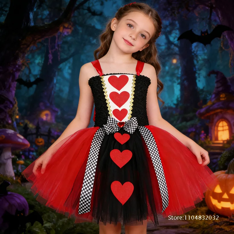 Disfraz de Reina de Corazones para Niña, Vestido de Tutú para Fiesta de Carnaval, Disfraz de Reina Roja de Alicia en el País de las Maravillas, Disfraz de Halloween para Disfraces