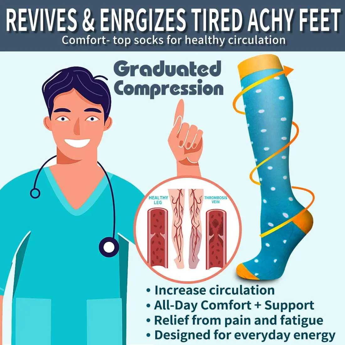 Calcetines de compresión hasta la rodilla para hombre y mujer, medias deportivas para correr, Edema, Diabetes, venas varicosas, Maratón, 20-30 MmHg