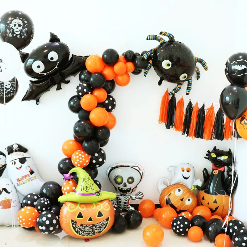 

72PCS Halloween Balloon Garland Set Orange Black Halloween Party Decoration Balloon Skeleton Ghost Pumpkin Halloween Balloon