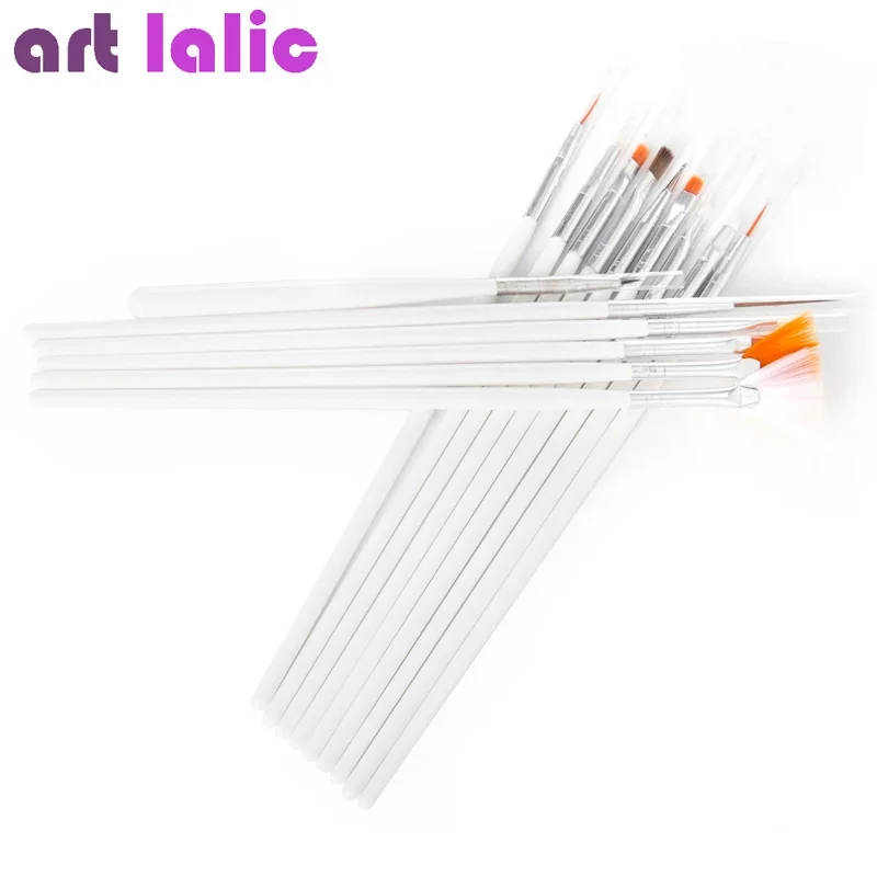 Professional 20Pcs Nail Art Kit with UV Gel Polish Painting Pen False Nail Tips Brush Tools Set And Pouch Bag for Salon Use
