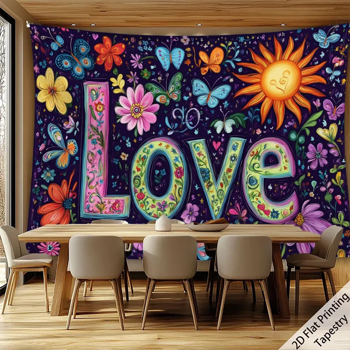 

Настенный подвес нескольких размеров, 2D принт, сердце любви, подсолнух, бабочка, цветочный текст LOVE, полиэстер, романтическая спальня, свадебный подарок