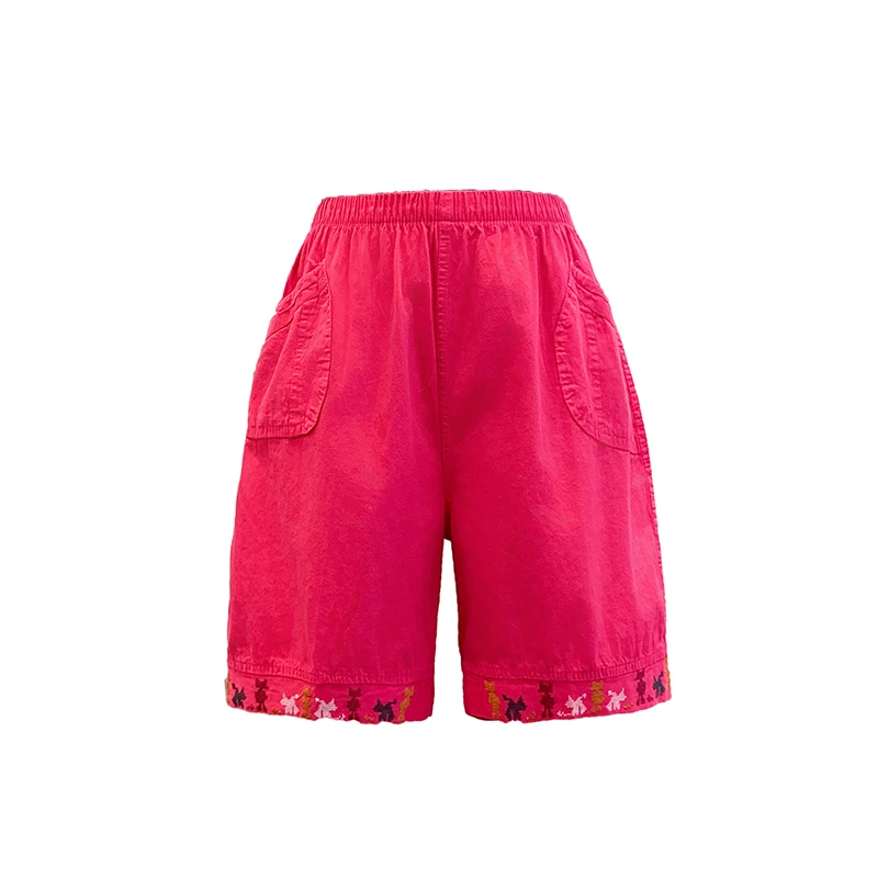 Plus size Commute Summer Thin Cotton Elastic Pants Women\'s Solid Spliced Pockets Epaulet Loose Straight Casual High Waist Shorts
