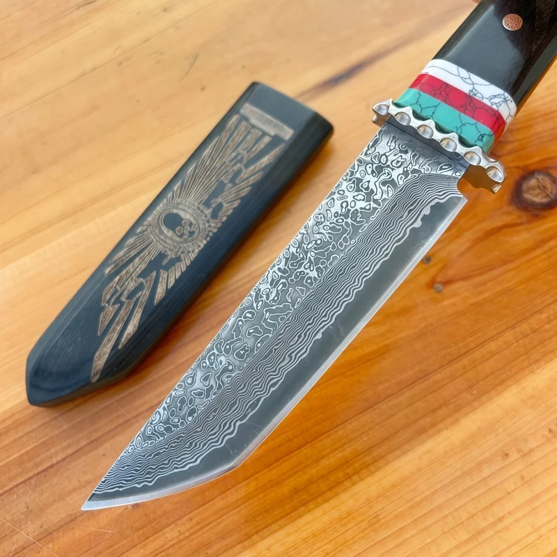 Japans handgemaakt smeden Damascus staal fruitmes, hoge hardheid, buiten kamperen, scherpe overleving, zelfverdediging,
