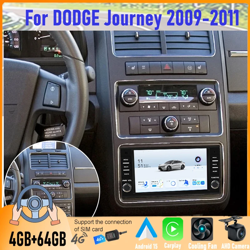 

7'' Android 15 Car Stereo 4+64GB For Dodge Journey 2009-2011 CarPlay Android Auto GPS Navi WiFi BT Touch Screen FM Canbus