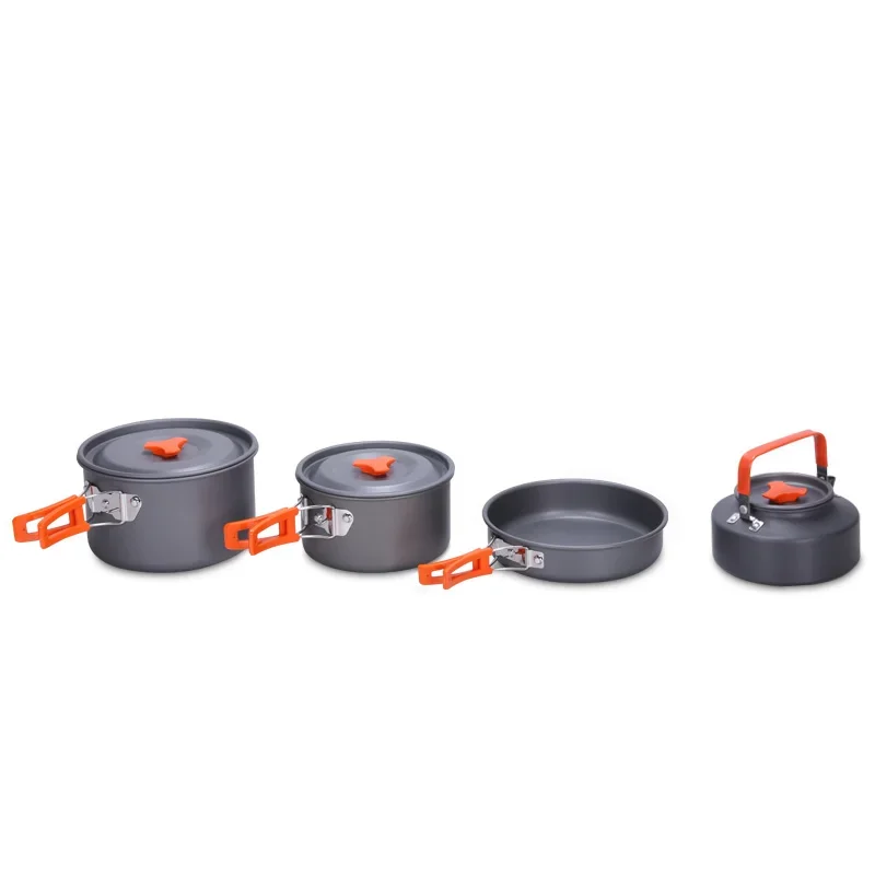 Portable Lightweight 4 In 1 Picnic 2-3 Preson Camping Tableware Hiking Kitchen Pot Set Cookware For Outdoor