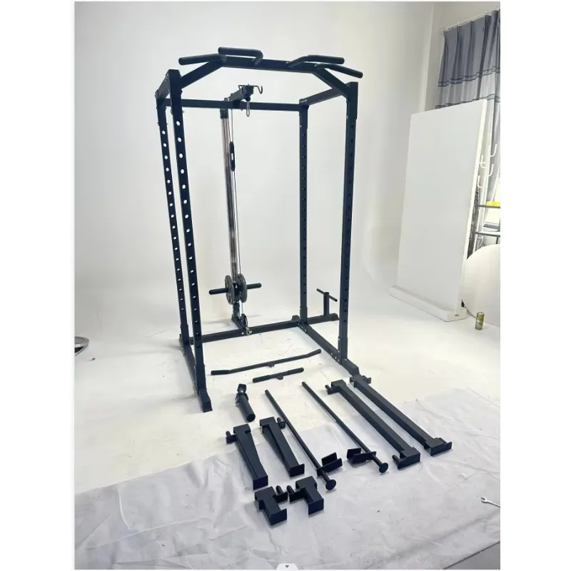 Commercial Grade Power Cage with Lat Pulldown Attachment - Versatile Home Gym Rack for Squat, Bench Press & Pull-Ups