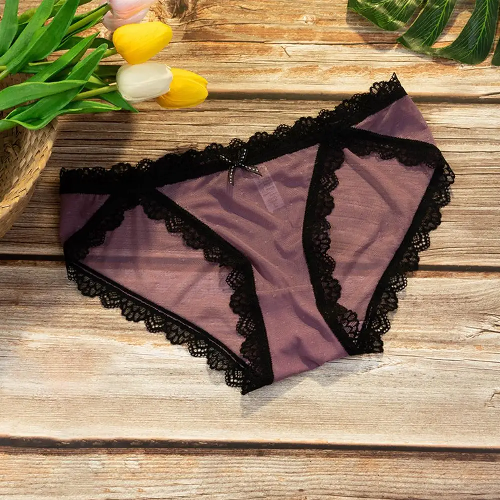 

Lace Underwear Stretch Briefs Women's Sexy Mesh Mid Low Waist Seamless Comfortable Underpants Triangle Pants Breathable Lingerie