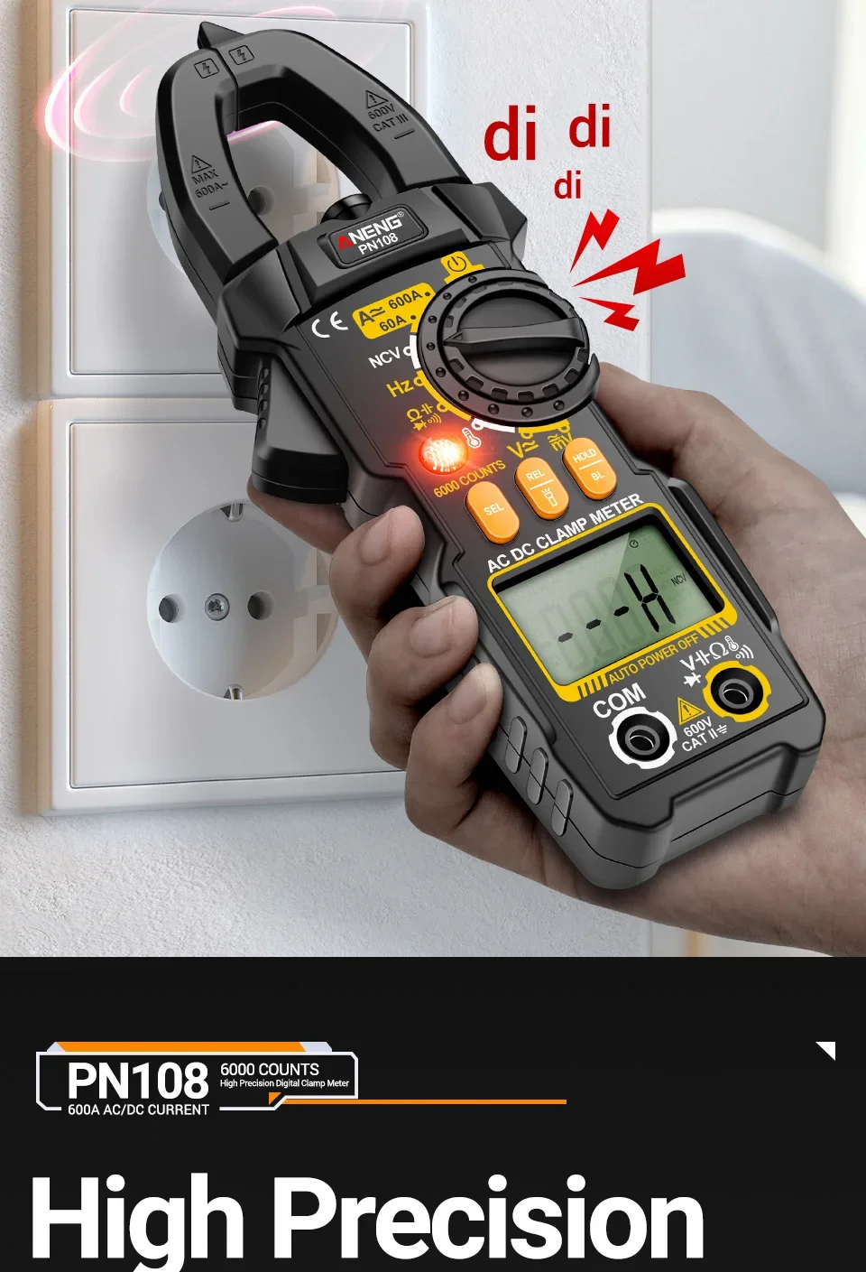 Zangenmessgerät Multimeter 6000 Zählt AC/DC Spannungsprüfer ANENG PN108 600 A Strom Widerstand Kapazität Hochpräzises Testwerkzeug – Detail 6