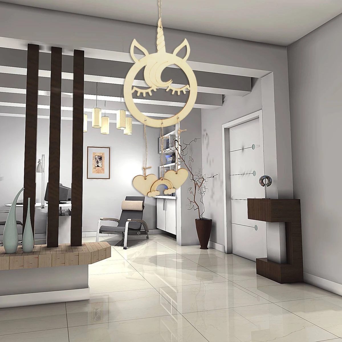 

Small Wooden Dream Catcher Exquisite Hanging Pendant Home Car Bedroom Wall Balcony Party Wedding Decoration DIY Wooden Unicorn