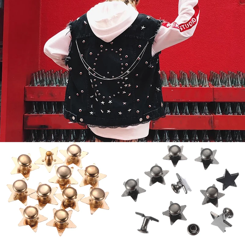 10Pcs/Lot 9/12/19mm DIY Screw Studs Stars Rivets Metal Garment Sewing Drill Nail Button For Handmake Clothing Craft Decoration